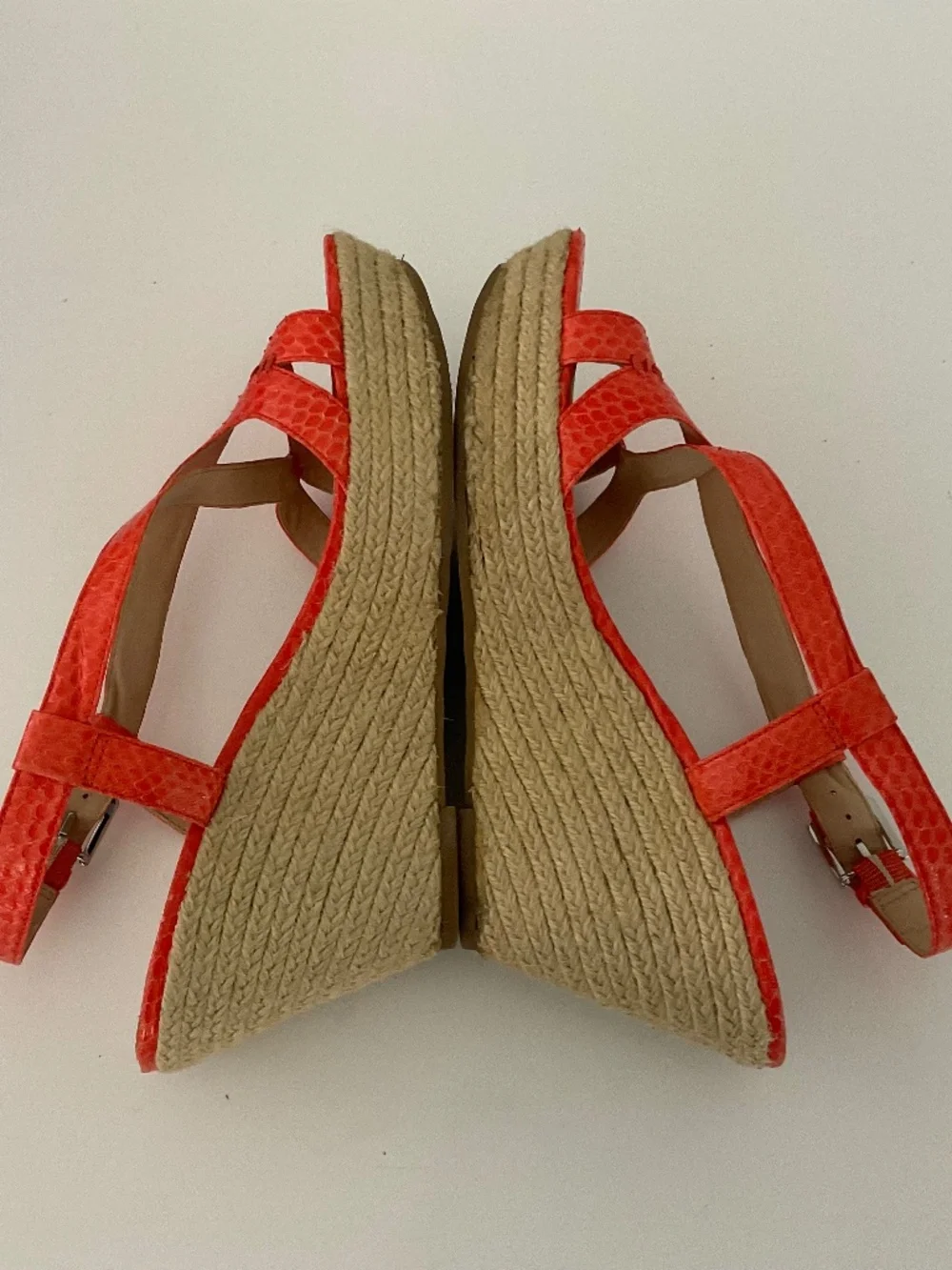 VIA SPIGA Wendi Crisscross Orange Snake Embossed Leather Wedge Sandal Size  8.5